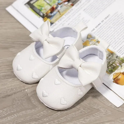 Baby Girls 0-18 Months Indoor First Walker Shoes Soft Cotton Sole Non-Slip Classic Embroidery Bowknot Hook & Loop Infant Booties