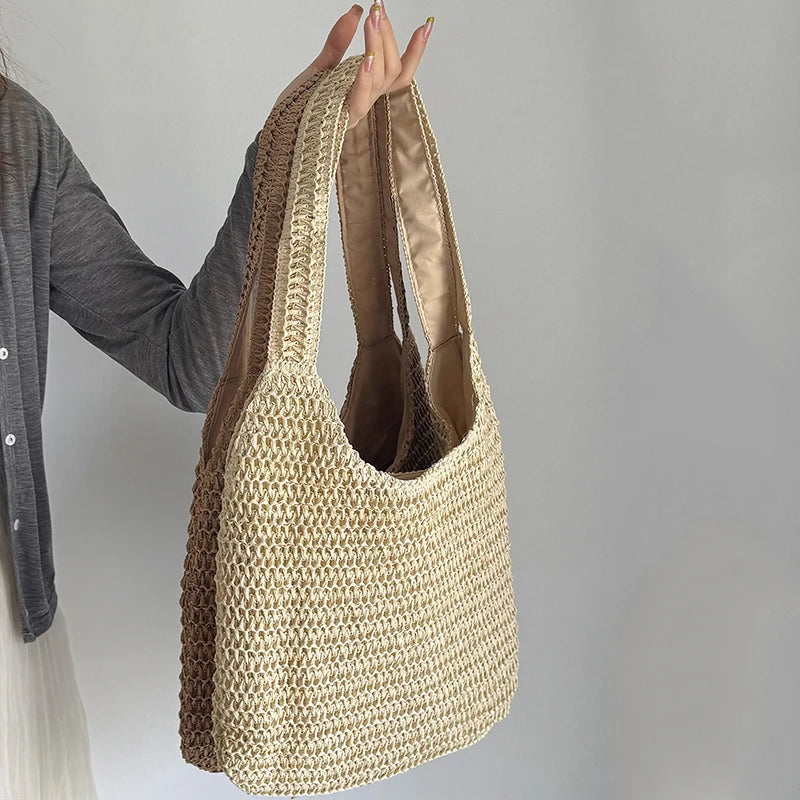 Fashion Rattan Women Shoulder Bags Woven Female Handbags Large Capacity Summer Beach Straw Bags Casual Tote Purses