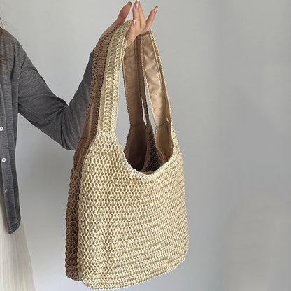 Fashion Rattan Women Shoulder Bags Woven Female Handbags Large Capacity Summer Beach Straw Bags Casual Tote Purses
