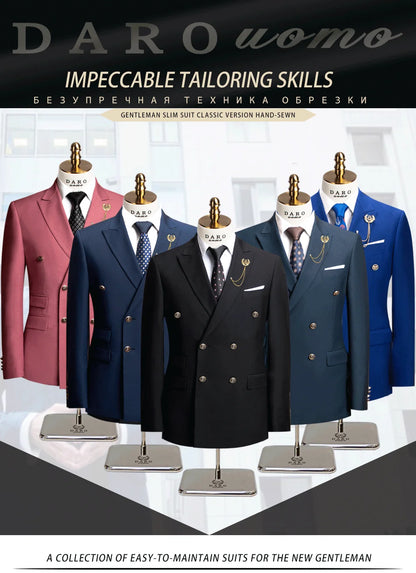 DAROuomo 2026 Men's Slim Fit Formal Business Suit 2Pcs Set - DR8211 (Jacket + Pants) for Work Wear