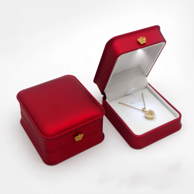 LED Jewelry Ring Box with Llight Luxury Crown Earrings Pendant Storage Display Proposal Wedding Gift Box Jewelry Organizer Box
