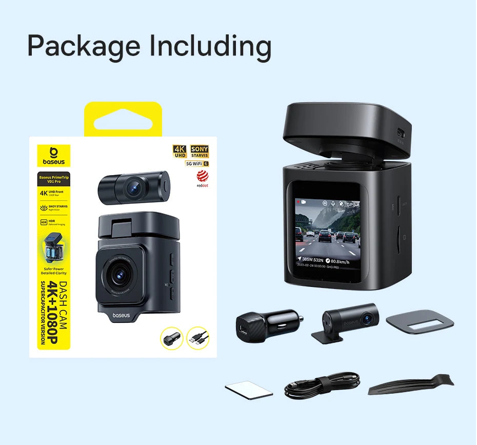 Baseus 4K Dash Cam VD1 Pro Front and Rear UHD Car Camera for SONY Sensor Supercapatior Night Vision WiFi6 DVR Video Recorder