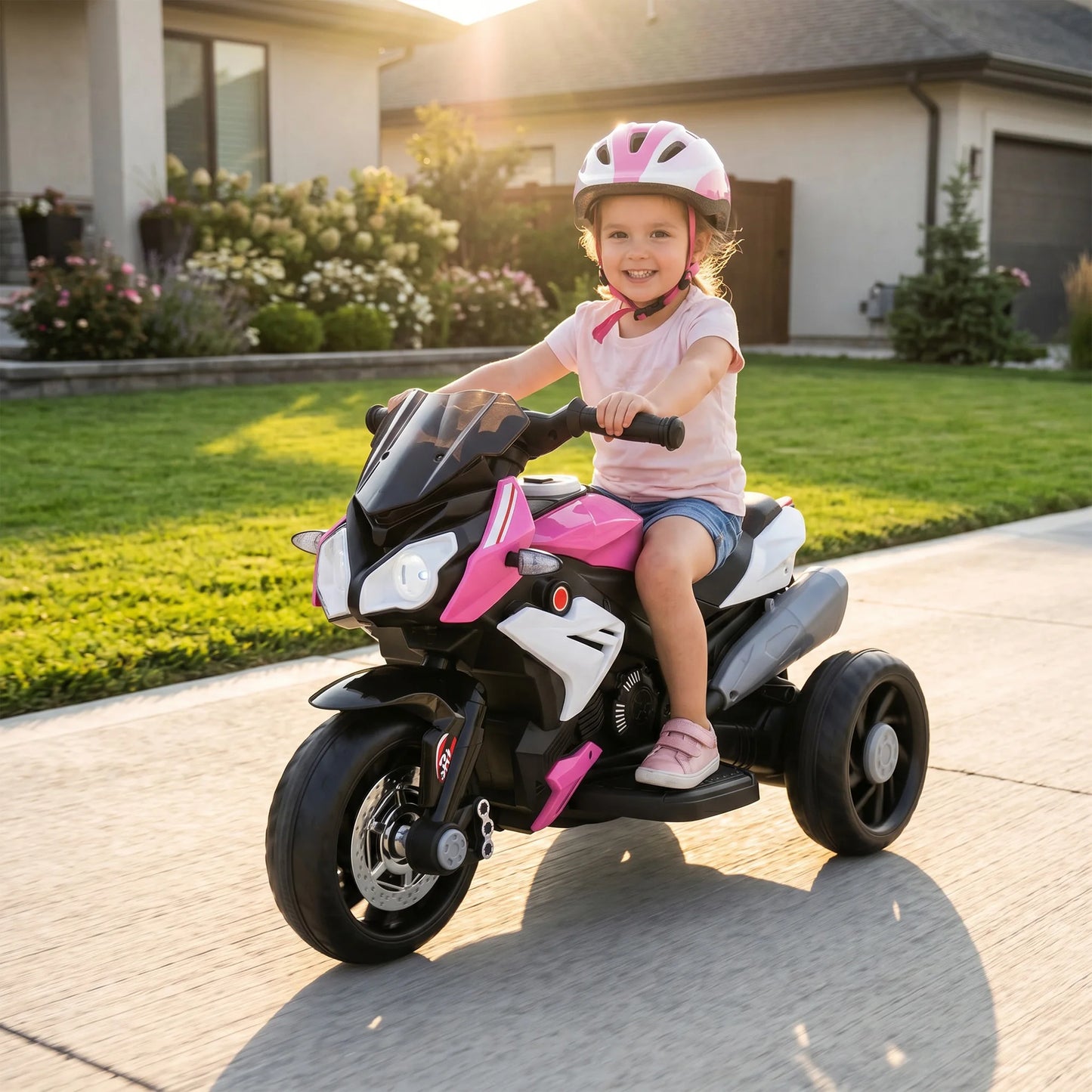 3-wheel 6 V electric Motorbike for children, electric car for 3- to 5-year-olds, with light and sound effects, 86x42x52cm, pink