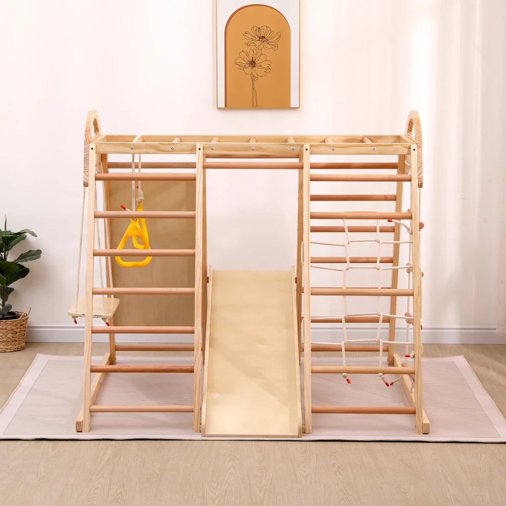 7-in-1 Climbing Scaffold, Include Swing, Swing Rings, Climbing Ladder, Climbing Board, Climbing Net, Slide, for Children's Room