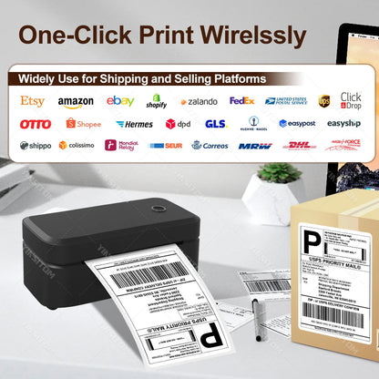 110mm Bluetooth Thermal Label Printer Wireless Shipping Label Printer Compatible with iPhone Android Windows Widely Used X4