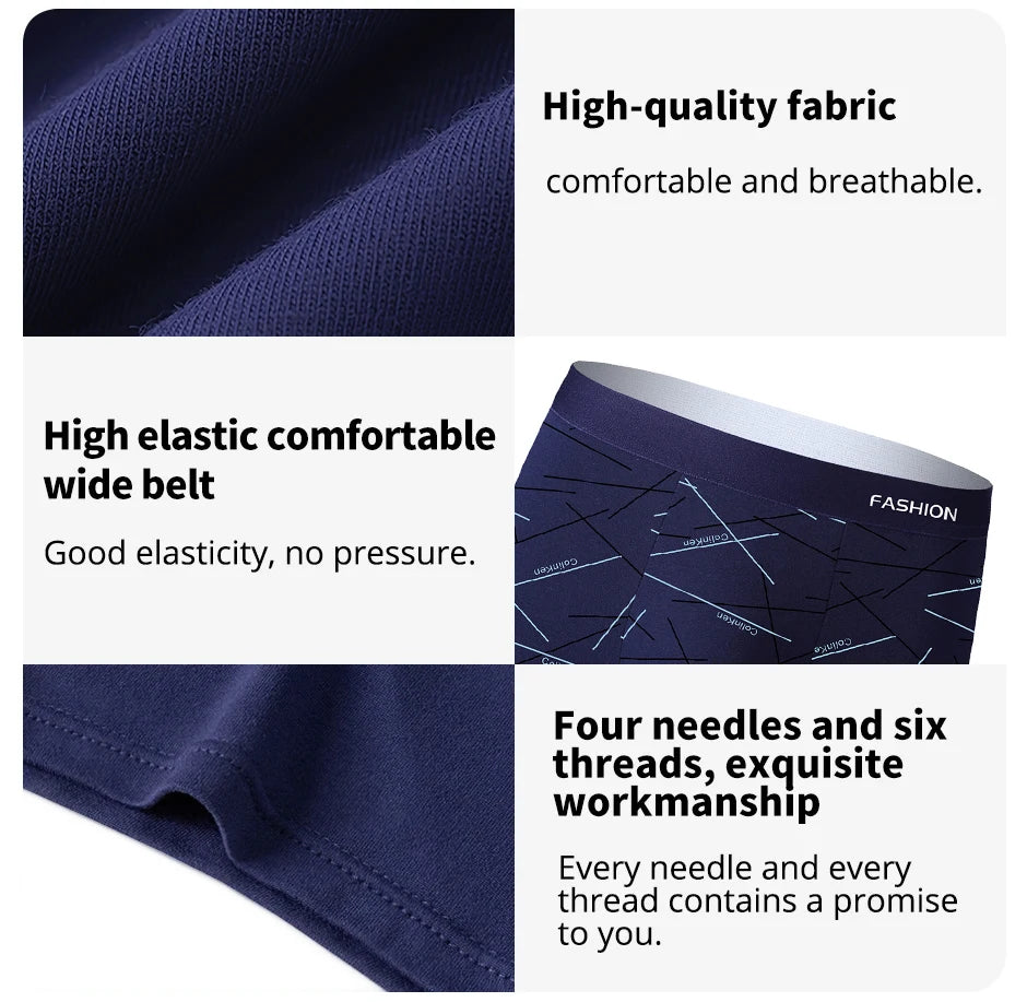 4pcs Men's Underwear, Comfortable, Soft and Fashionable Daily Line Print Intimate Boxer Briefs, Sporty and Breathable Boxers