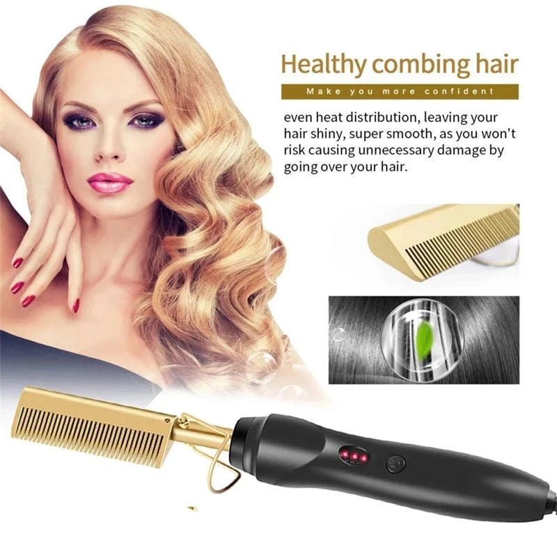 Hot Selling 2-In-1 Straight Hair Comb Portable Fast Heating Copper Straight Hair Comb Salon Professional Styling Tool