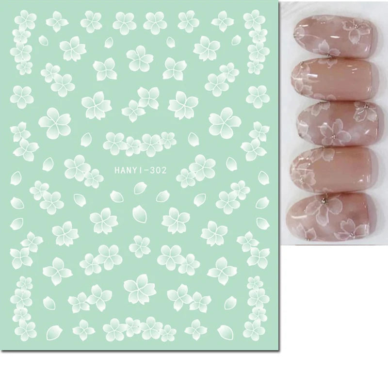 3d Nails Art Decals Spring Fruits Pink Full Tips Peony Magnolia Flowers Adhesive Sliders Stickers Decoration For Nails Manicure