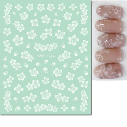 3d Nails Art Decals Spring Fruits Pink Full Tips Peony Magnolia Flowers Adhesive Sliders Stickers Decoration For Nails Manicure