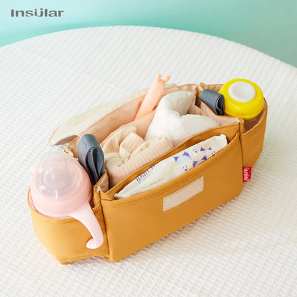 Stroller Organizer Bag,Multifunctional Mommy Diaper Bag with Basket,Hooks & Cup Holder,Universal Pram Buggy Carriage Accessories