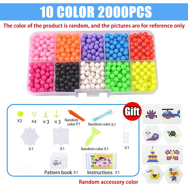Handmade Magic Water Fuse Beads Creative Beads DIY Art Crafts Toys Magic Water Sticky Beads Sensory Toys Set with Accessories