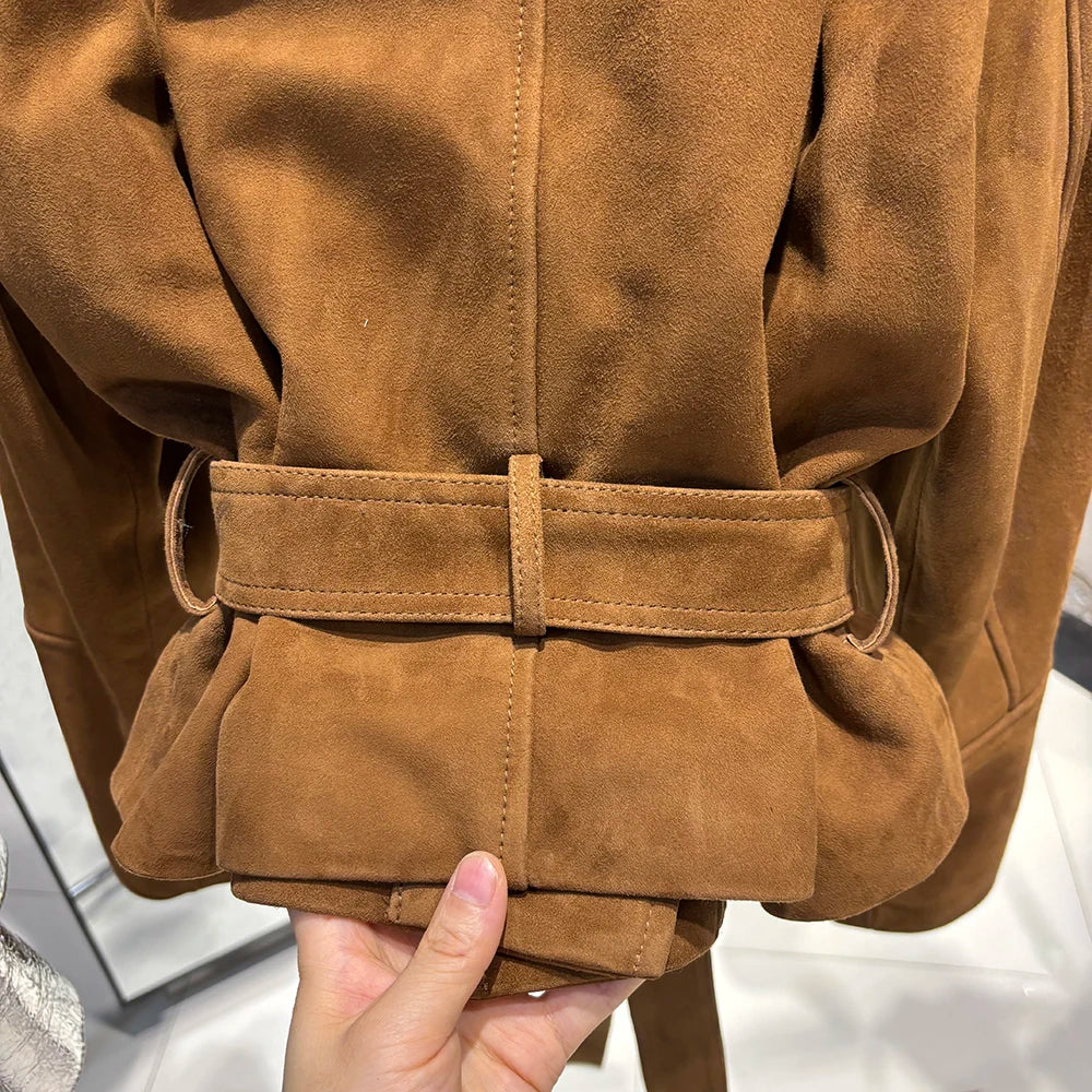 YOLOAgain Vintage Grain Leather Jacket Women Real Leather Sheepskin Jacket With Belt