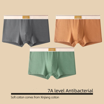 1/3Pcs Set Solid Color Men's Boxer Shorts Breathable Cotton Elastic Boyshorts Antibacterial 7A Level Comfortable Male Underwear