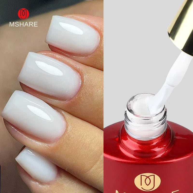 MSHARE Milk Milky White Base Gel Polish Camouflage Color Rubber Base Nail Base Coat 10ml