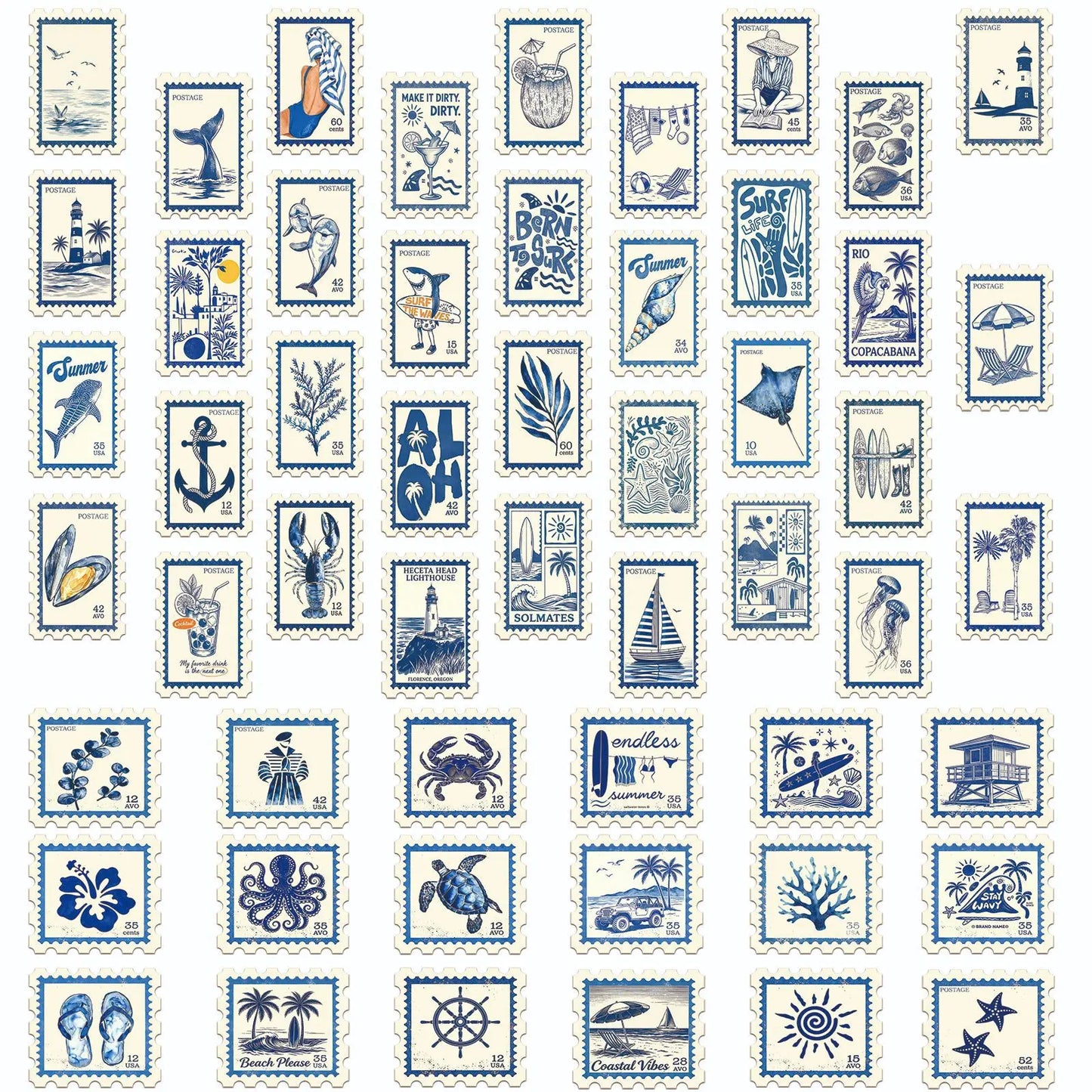 10/50PCS Marine Stamp Design Graffiti Stickers Decoration Fashion DIY Toys for Bottle Scrapbook Travel Bag Aesthetic Decals