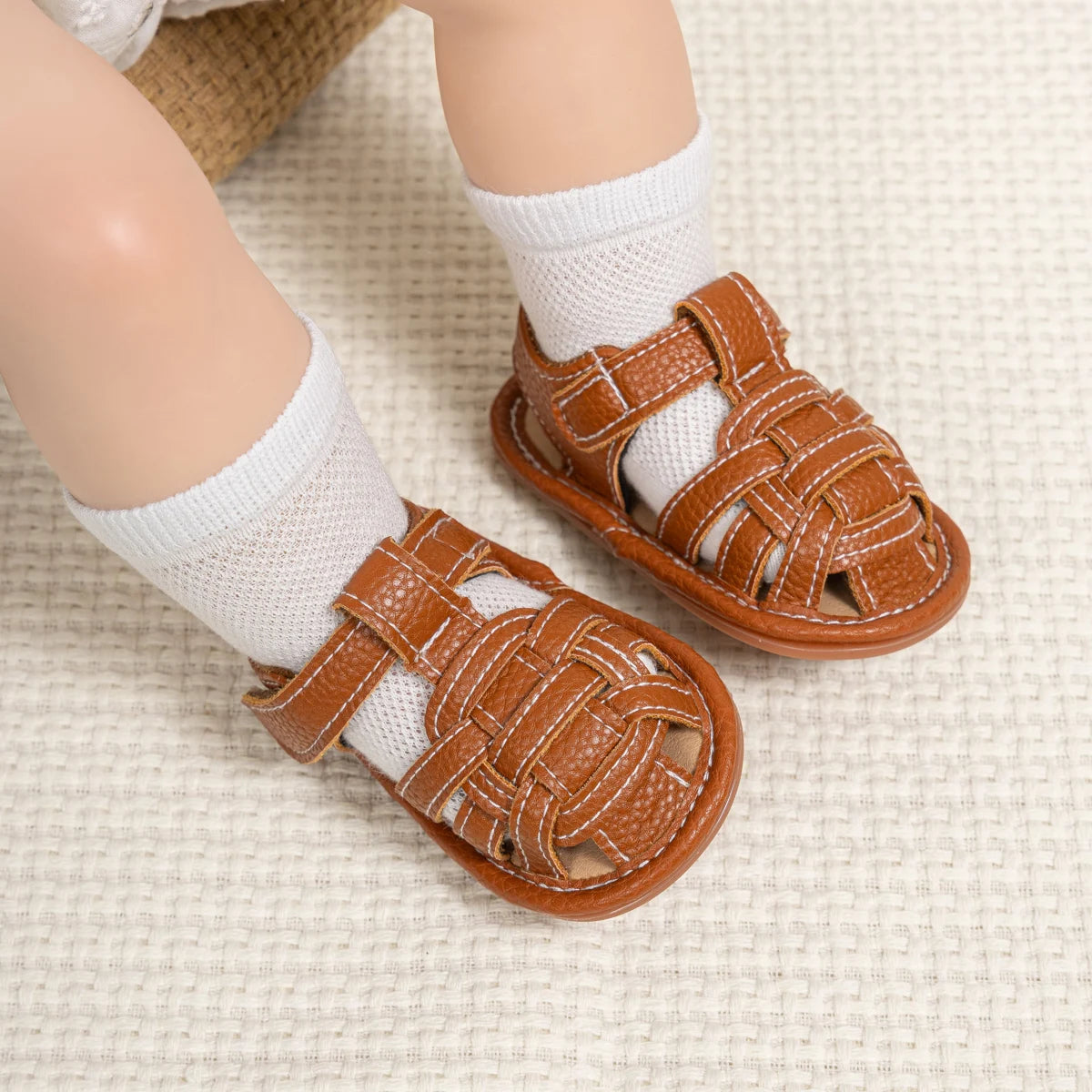 Summer Retro Unisex Baby Beach Sandals Wrap Toe Breathable Anti-slip Wear-resistance Braided Sandals Baby Toddler Shoes