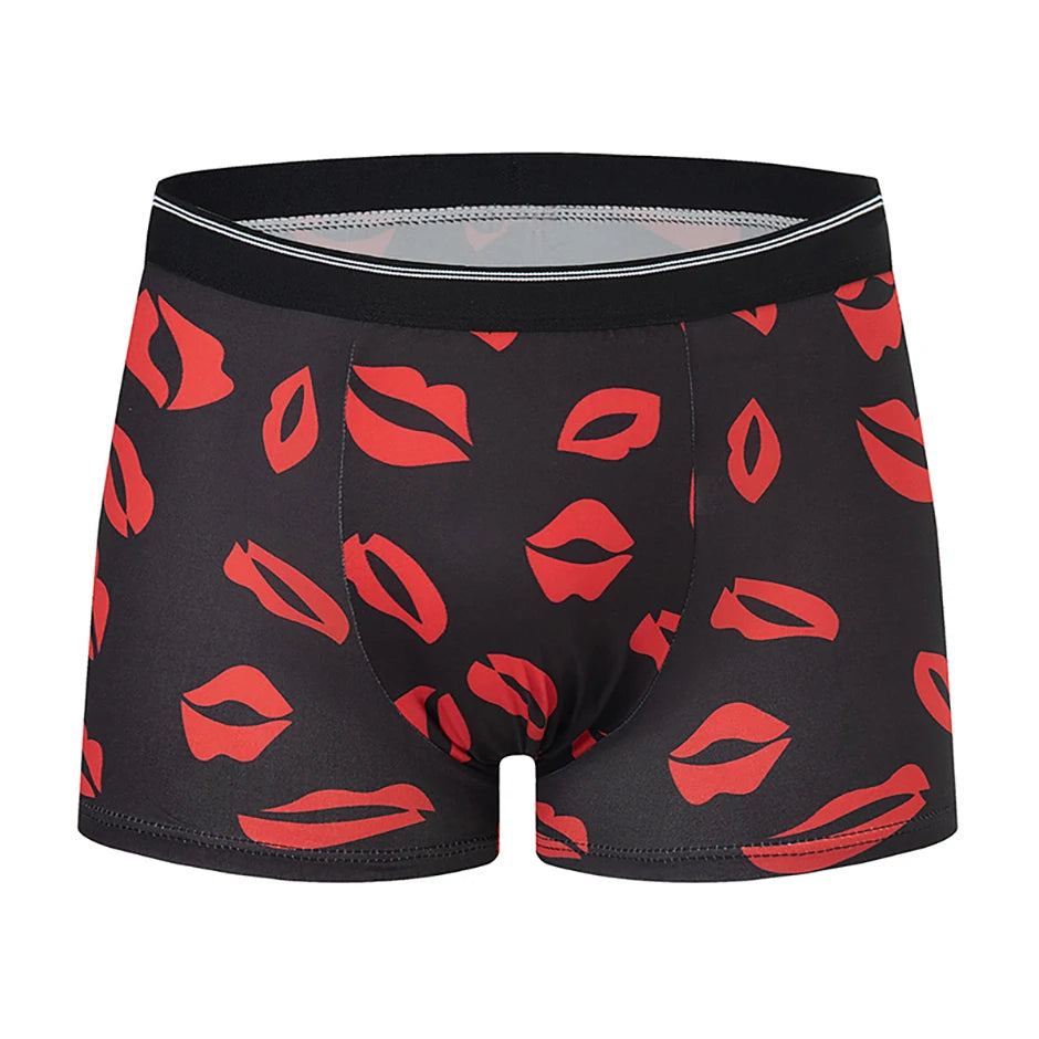 4-piece Set Of Men's Seasonal Fashionable Printed Underwear Comfortable Elastic Waist Flat Angle Pants Plus Size Casual Shorts