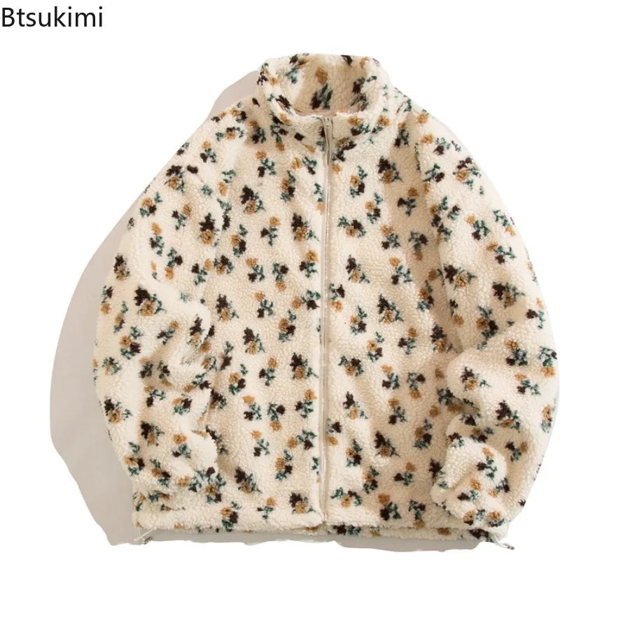 Winter Warm Lambswool Jacket for Men Fashion Stand Collar Zipper Loose Coat 2026 Leisure Hong Kong Style Coats Thickened Jackets