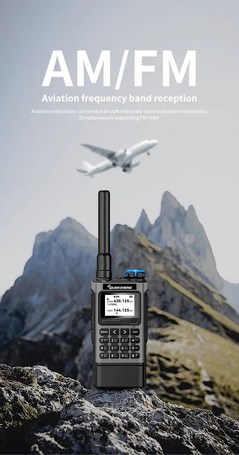 QUANSHENG K1 Air Band Walkie Talkie Wireless Copy Frequency Meter Type-C Charging NOAA Multi-Band Portable Two Way Radio UV