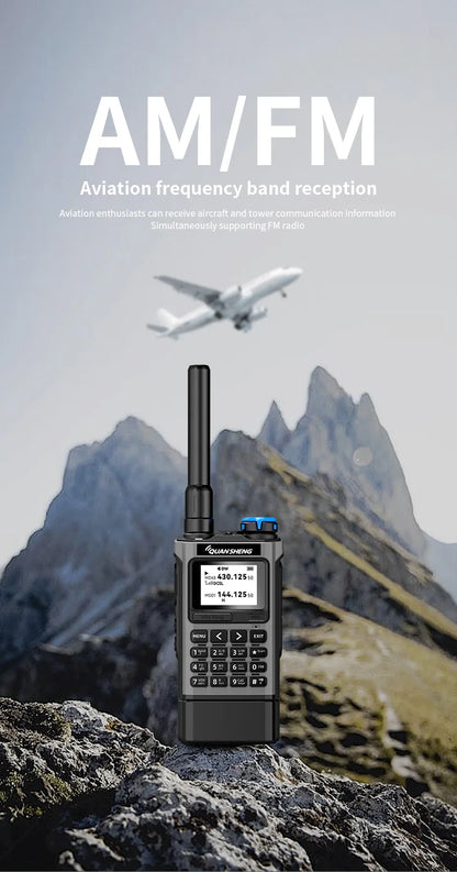 QUANSHENG K1 Air Band Walkie Talkie Wireless Copy Frequency Meter Type-C Charging NOAA Multi-Band Portable Two Way Radio UV