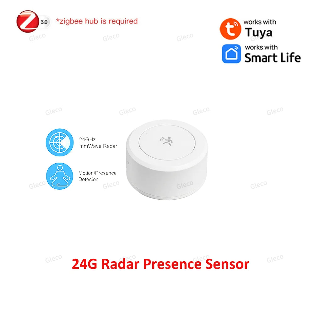 Zigbee 24G MMWave Human Presence Sensor Microwave Radar Occupancy Motion Detector Smart Home Works with Zigbee2MQTT TUYA APP