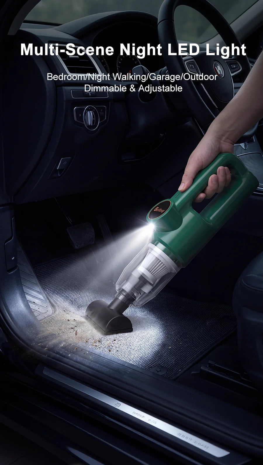Cordless Portable Handheld Vacuum Cleaner, Mini Wireless Car Vacuum Cleaner with Ergonomic Handheld Design, High Power Strong Suction Rechargeable Handheld Vacuum for Car Household Dust Debris Pet Hair Removal One-Key LED Lig