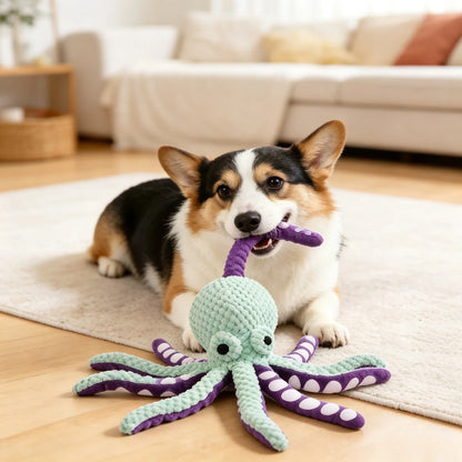 Squeaky Plush Octopus Chew Toy Durable Boredom Relief Teething Kicker for Pets
