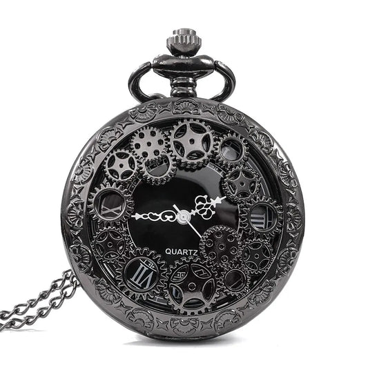 Steampunk varinis vintažinis tuščiaviduris krumpliaratis tuščiaviduris kvarcinis kišeninis laikrodis pakabukas laikrodis grandinėlė vyrams moterims su grandinėle dovanos