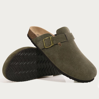 Shevalues Men's Suede Clogs Soft Leather Mules Men New Summer Men Cork Sandals Comfort Slip On Unisex Clogs With Arch Support