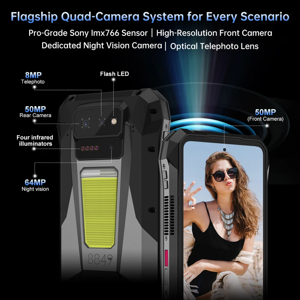8849 Tank X Unihertz 220 Lumen 1080P Projector Rugged Smart Phone Android15 17600mAh 512GB Dimensity 8200 NFC Night Version 2026