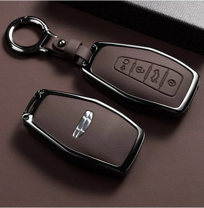 Car Zinc Alloy Leather Key Case Cover Holder Chain For Geely Okavango Coolray Atlas Monjaro Tugella Emgrand GT S Proton X50 X70