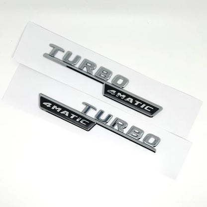 2pcs Car Letters Fender Trim Badge Turbo 4matic Plus Emblem Sticker For Mercedes AMG A45 CLA45 C117 GLA45 GLE53 X247 Accessories