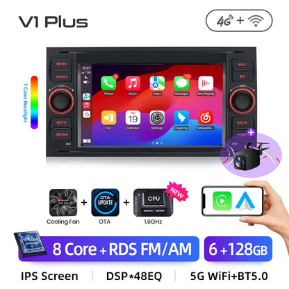 Junsun CarPlay Android Auto Radio for Ford Focus Mondeo Fiesta Transit Kuga C-Max S-Max Galaxy GPS Car Multimedia 2din autoradio