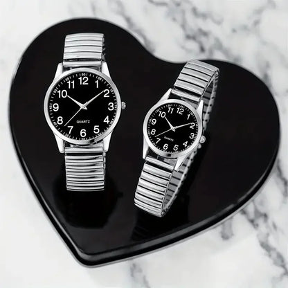 black alloy Arabic numerals for men and women Elastic elastic band quartz watch set Lovers watch gift set