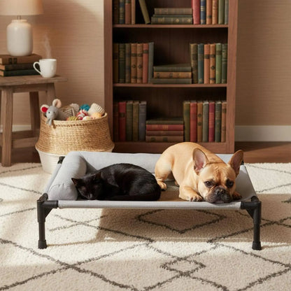 Elevated Pet Bed All-Season Use Raised Dog and Cat Bed Pet Cot Sturdy Frame With Pillow Support for Felines, Travel