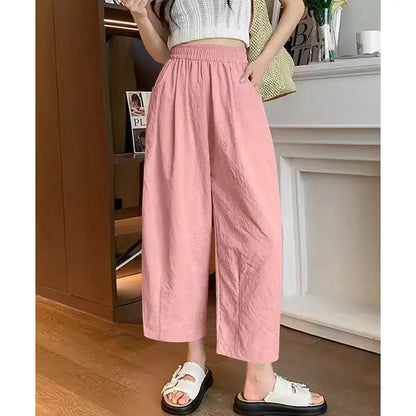 andma Sle Wide Leg Pants Nine Points Harlan Loose Fit Women's Summer Casual Trousers Two Pieces Set High Waist Elastic Wa...