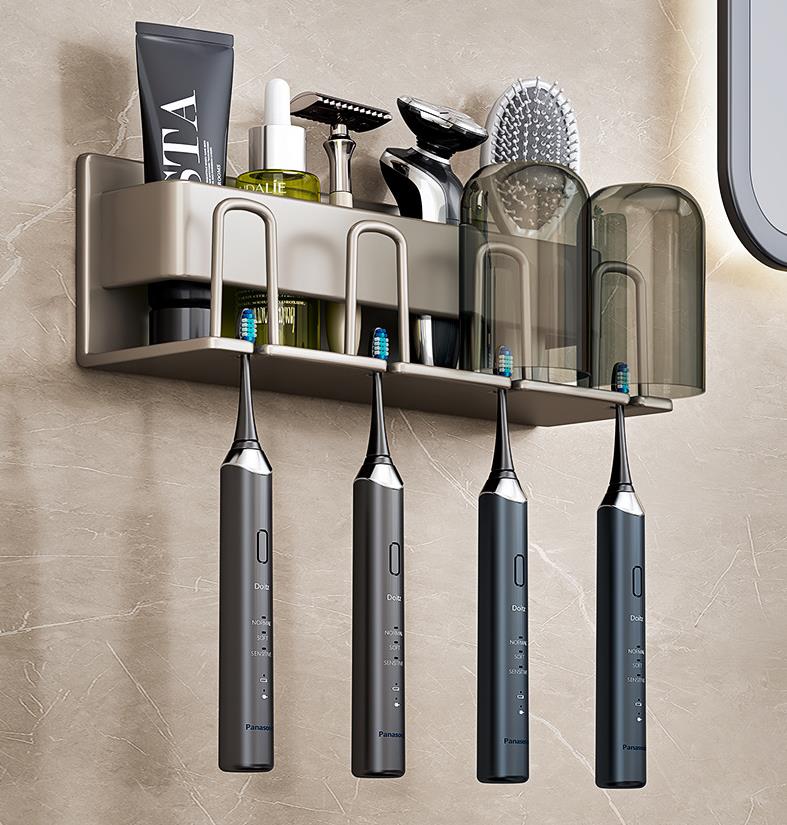 Wall Mounted Toothbrush Holder Aluminium Alloy Toothpaste Rack Bathroom Household Space Saving No Punching Bathroom Accessories