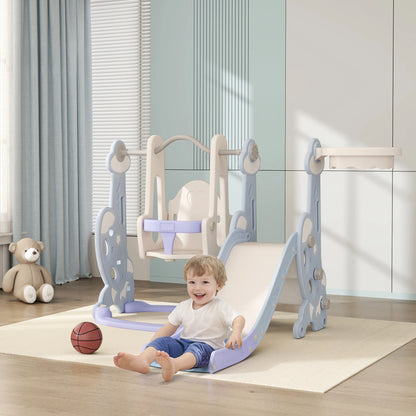 4-in-1 children’s play set with a slide, swing, climbing wall, and hoop, 147.5x160x107 cm, light blue