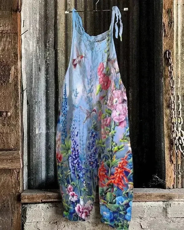 Women Jumpsuits Overalls Sleeveless Slash Neck Print Floral Wide Leg Pants High Street Autumn 2026 Casual Loose Backless