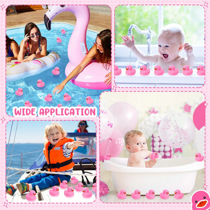 1-100pc Pink Mini Rubber Ducks Set in Bulk Float Squeak Tiny Ducks Rubber Duck Toy for Kids Party Birthday Supplies
