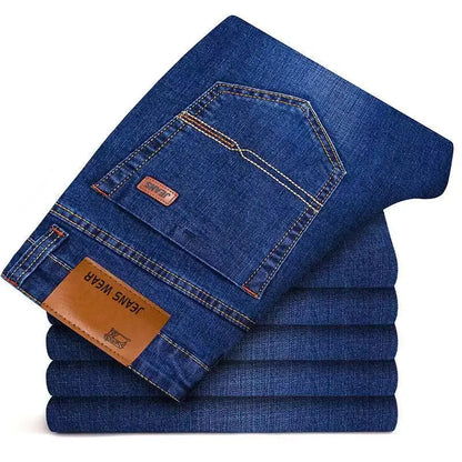 Men Fashion Straight Jeans Men 2025 New Stretch Slim Fit Pants Comfortable Soft Business Denim Trousers Male Brand Clothing