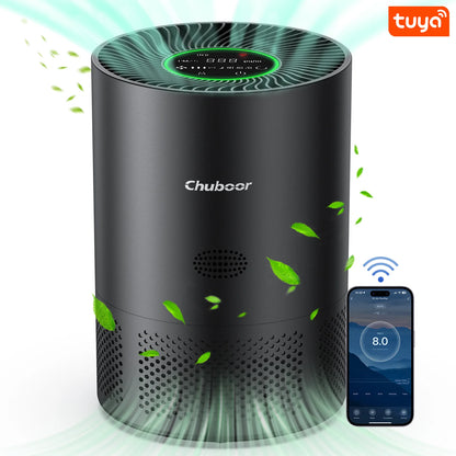 Chuboor Air Purifiers for Home H13 True HEPA for Bedroom Room Kitchen Washroom for Smoke and Dust Pollen Odors PM2.5 Detection 185m³/h CADR Supports Tuya App for 30-40 Square Meters of Clean Purifier Effectively Improve Air