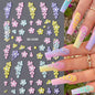 5D Hibiscus Flower Nail Embossed Sticker Acrylic Pink White Gold Petal Leaf Adhesive Decal Butterfly Dragon Floral Elegant Decor