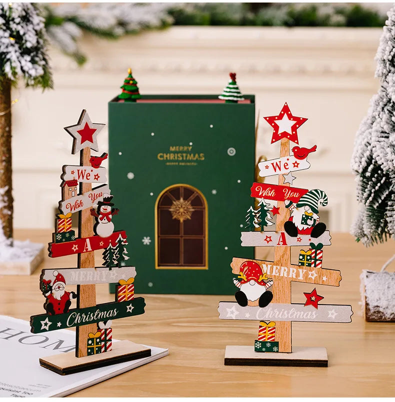 Wooden Christmas Tree Desktop Ornament Santa Claus Merry Christmas Sign Plaque Xmas Decoration for Home 2026 New Years Noel Gift
