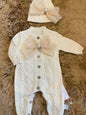 Dollbling Baby Boys' Knit Ribbed Romper Jumpsuit with Bodysuit and Hat 3pcs Set Newborn Cotton Knitted Sweater Romper Suit