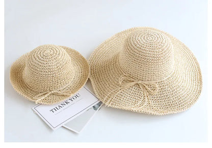 Summer New Parent-child Straw Hat Girl Casual Solid Foldable Big Brim Holiday Hats Baby Boy Beach Fisherman's Cap