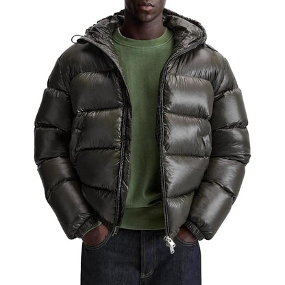 Men'S Down Jacket Casual Solid-Color Hooded Cotton-Padded Jacket Men'S Thickened Winter Warm Coat Loose Pocket Bread Jacket Coat