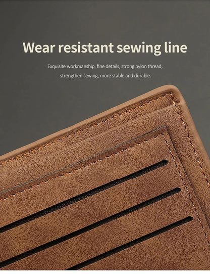 New Retro Men Short Wallet with Zipper Coin Bag Men Leather Wallet Small Money Purse Design Top Men Thin Wallet with Coin Bag