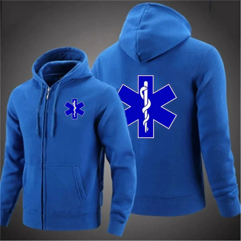 EMT emergency ambulance printing Men Hoodie woman Spring Autumn Coat Solid Color Zipper Fashion Pullover Sweatshirt Harajuku Top
