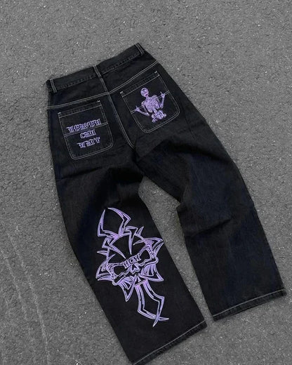 2025 New Prints Jeans Men Streetwear Baggy Wide Leg Jeans Korean Fashion Drapes Straight Casual Loose Denim Cargo Pants